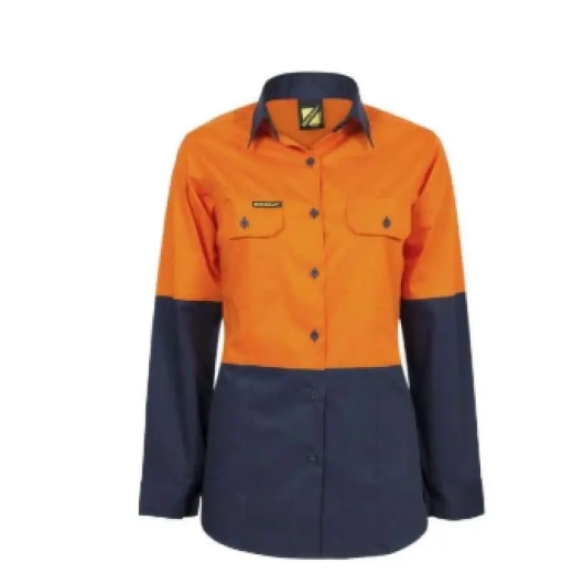 Picture of WorkCraft, Womens, Shirt, Long Sleeve, Lightweight, Hi Vis, Two Tone, Vented, Cotton Drill